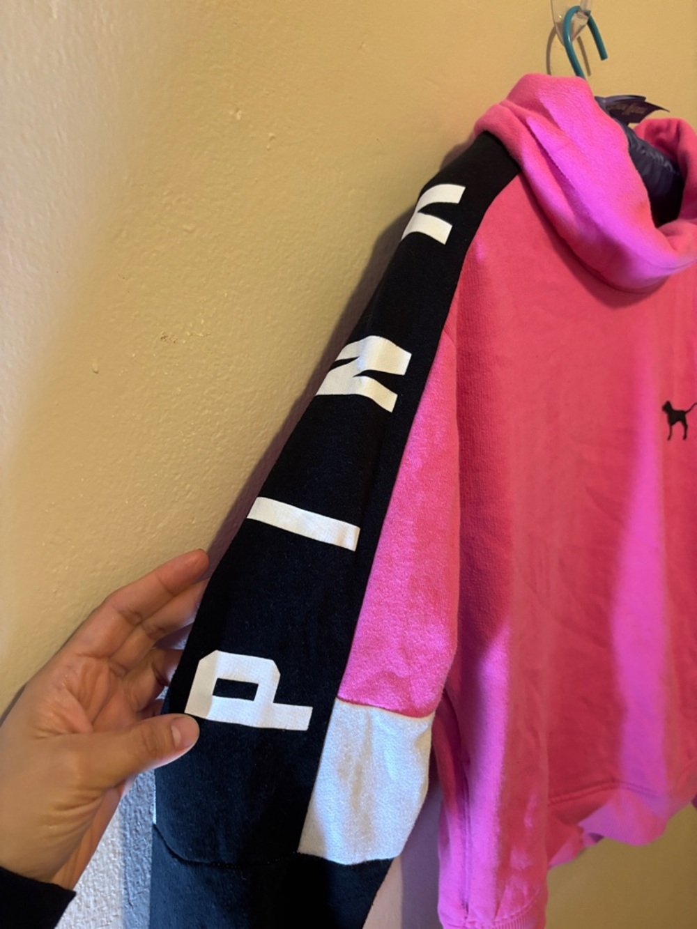 PINK Victoria's Secret Pink Colorblock Cowl Neck Pullover - Picture 2 of 4